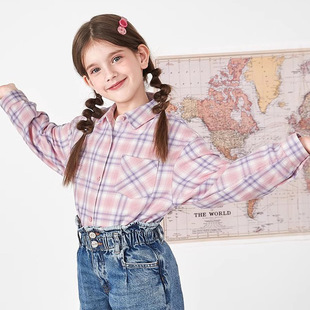 女童长袖衬衫儿童小幼童中大童装2025春秋季新款格子衬衣纯棉外套