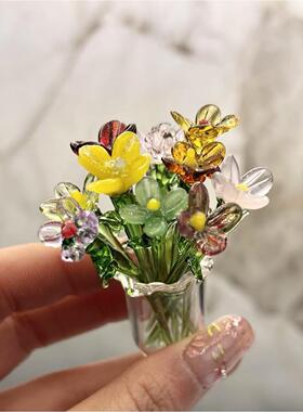 琉璃小花花束玻璃花进口料盆栽小花瓶马蹄莲郁金香仿真小花礼品