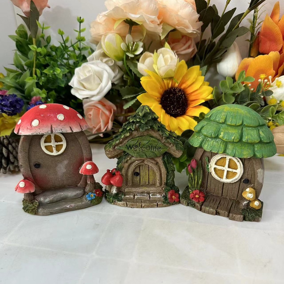 花园蘑菇花朵松果房子小摆件花盆景装饰品多肉苔藓微景观世界造景
