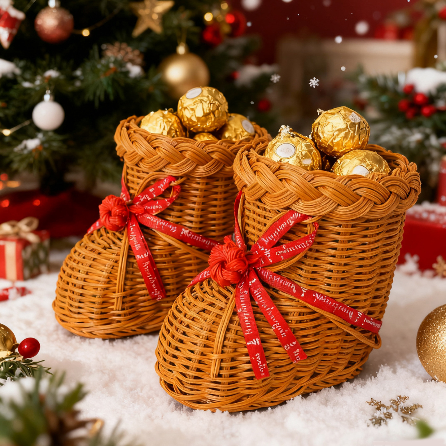 热销手工藤编圣诞靴收纳筐桌面小物件收纳创意插花篮子