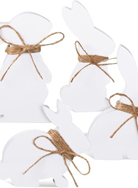 4 件复活节兔子桌木制标志兔子形状农舍装饰春天兔子木桌