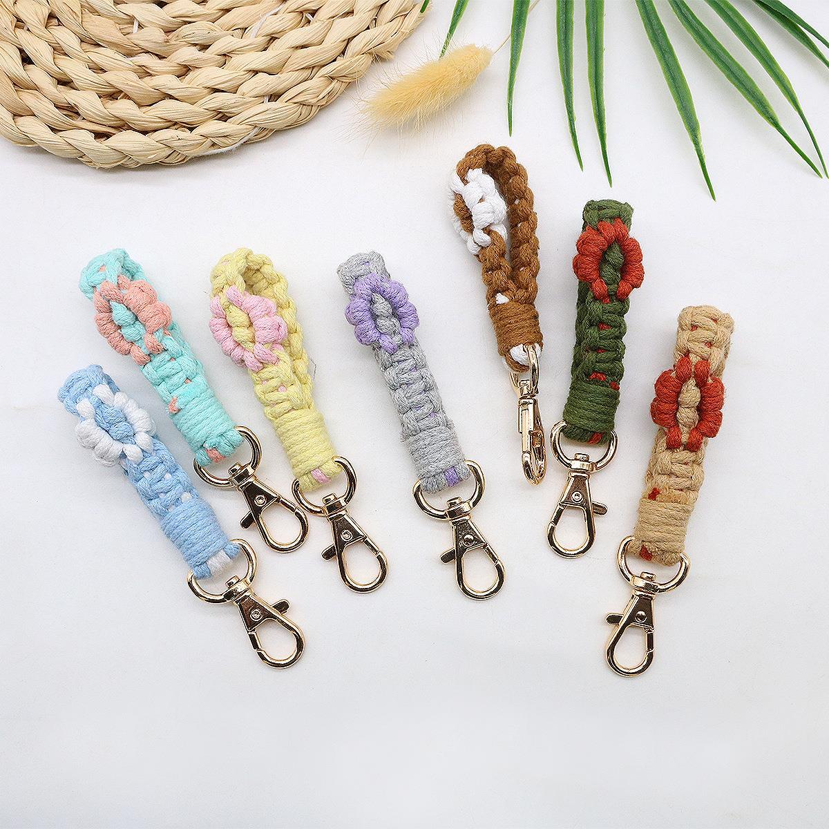 韩版新款手工绳编织花朵钥匙扣吊坠简约小巧手机防丢挂绳包包挂件