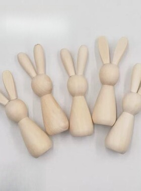 复活节立体彩绘木质兔子原木色创意涂鸦玩具家居摆件节日礼品木制