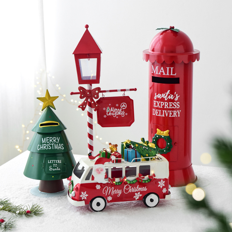 NUCHI圣诞节装饰品铁艺邮筒信箱雪橇车雪人酒店前台装饰摆件