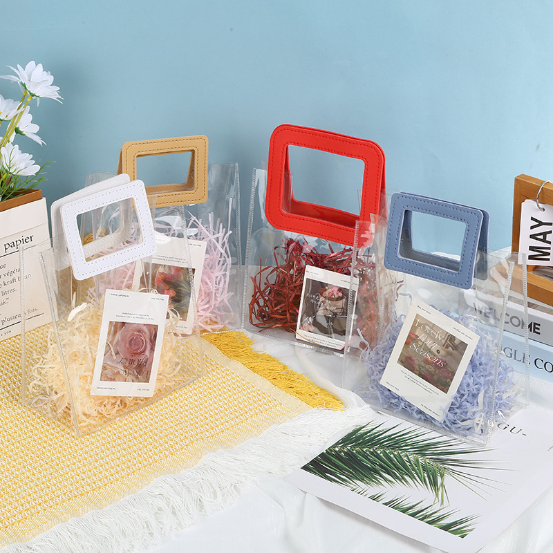 现货pvc手提袋塑料透明包装礼物袋ins礼品喜糖方型伴手礼袋子