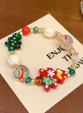 圣诞系列手绳圣诞树吊坠手饰品姜饼人圣诞编织手链同款爆款