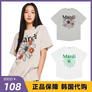 官网正品 韩国Mardi短袖 小雏菊花设计师小众腊肠狗金高银T恤潮