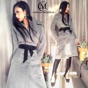 收腰复古毛呢外套女秋冬长款 高端赫本大衣女新款 2021流行清新修身