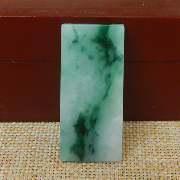 缅甸天然A货翡翠原石明料玉石毛料冰糯种飘绿片料无事牌挂件K9448