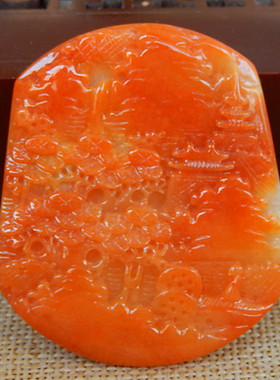 缅甸A货翡翠原石半明料玉石毛料成品大马坎红翡山水牌子挂件H8685