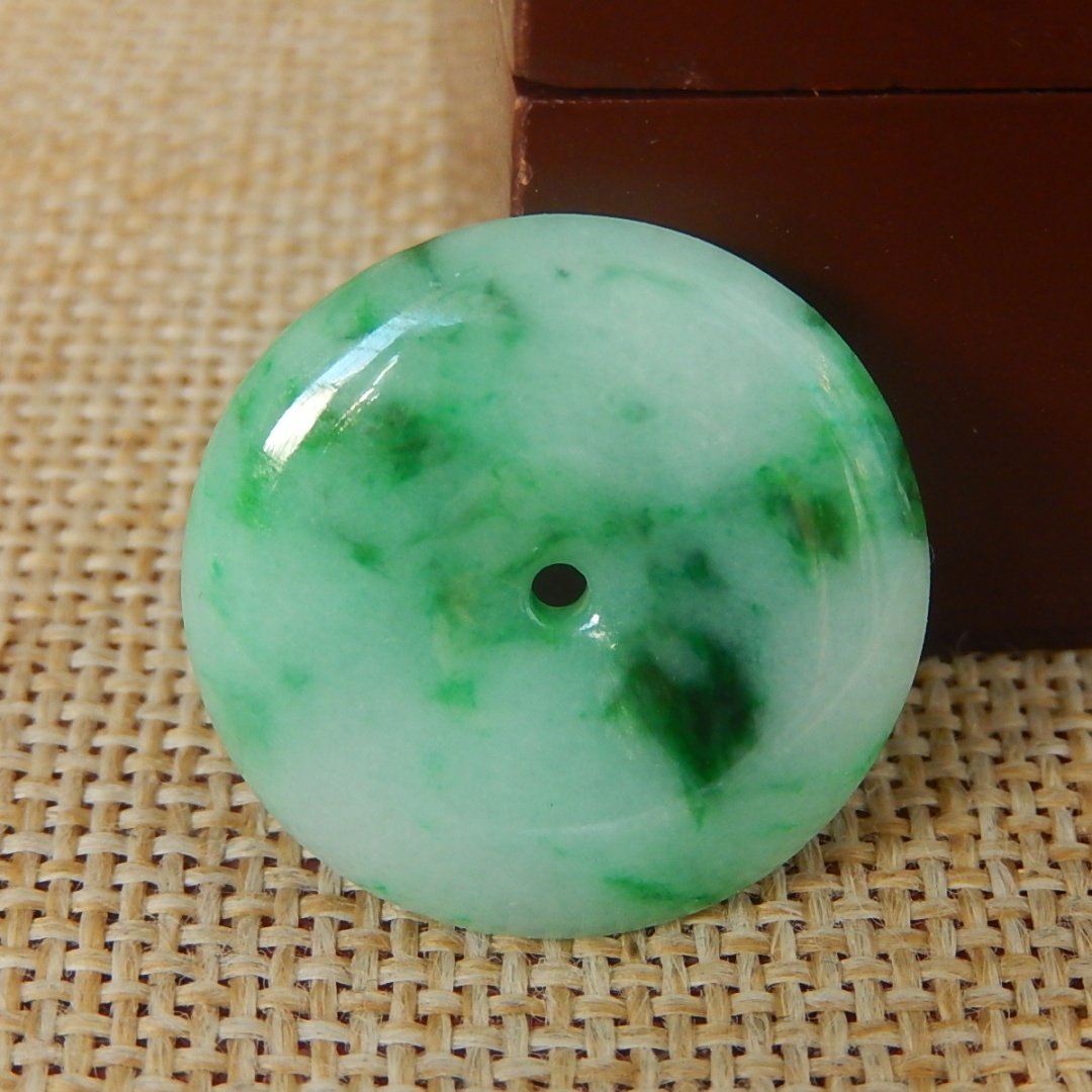 缅甸天然A货翡翠原石明料玉石毛料冰糯种飘绿平安扣挂件吊坠K9320