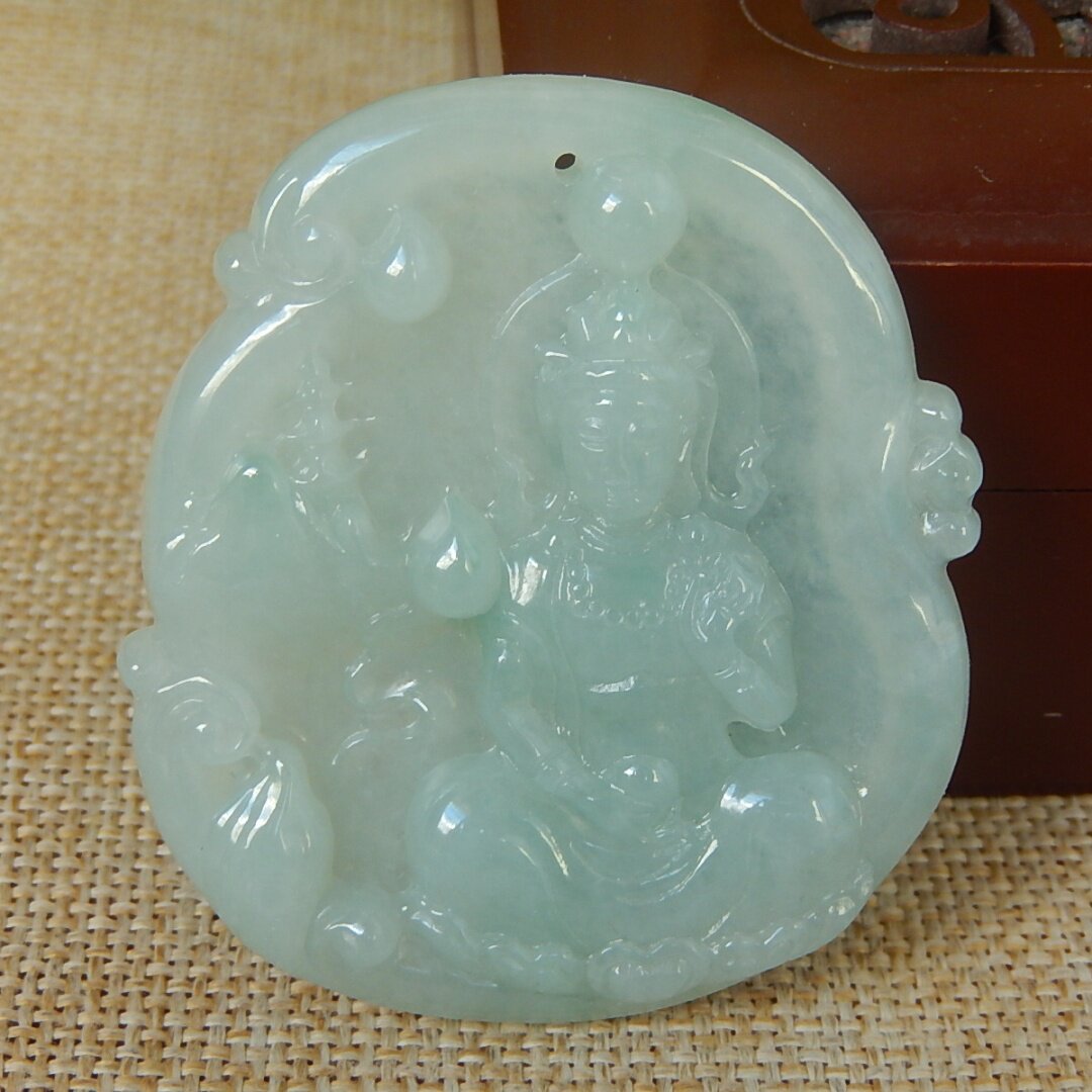 正品缅甸天然A货翡翠原石半明料玉石毛料冰糯种观音牌子挂件K7576