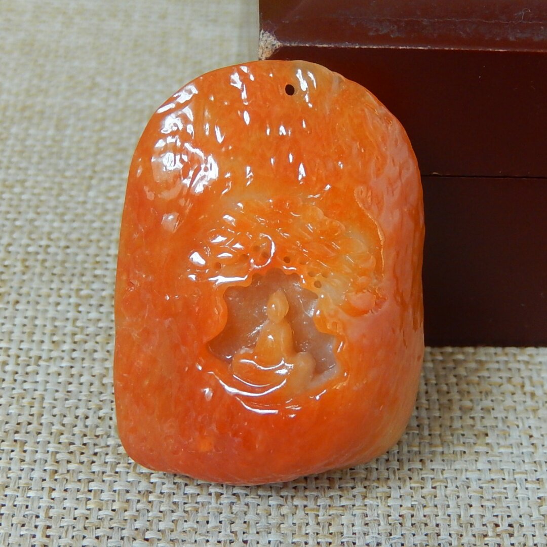 缅甸A货翡翠原石明料玉石毛料老坑大马坎红翡俏色无相佛挂件K7397