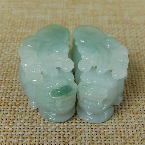 缅甸天然A货翡翠原石半明料玉石毛料冰糯种飘花一对貔貅挂件K2687 - 封面