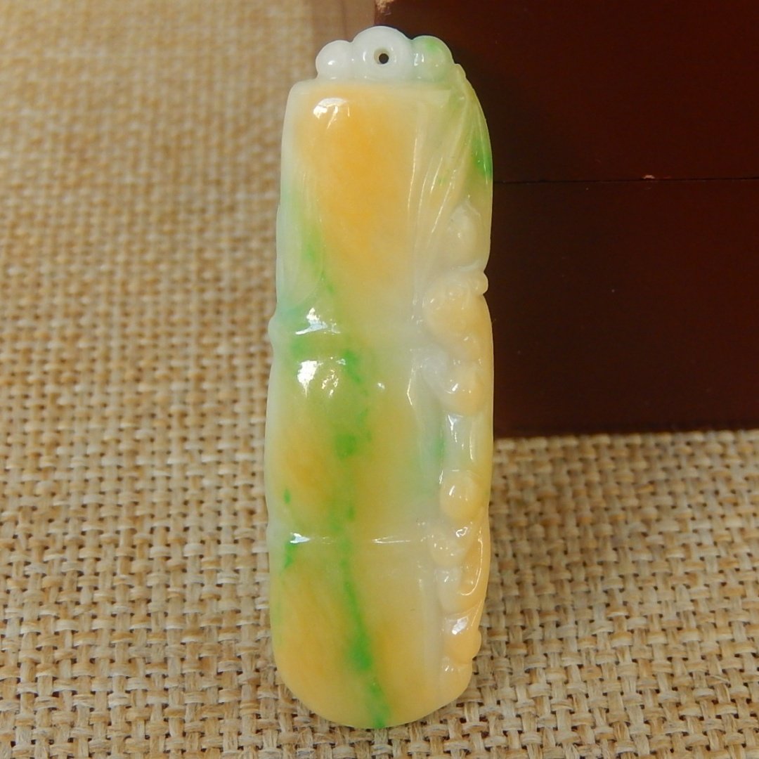 缅甸天然A货翡翠原石明料玉石毛料冰糯种黄加绿竹节挂件吊坠K9438