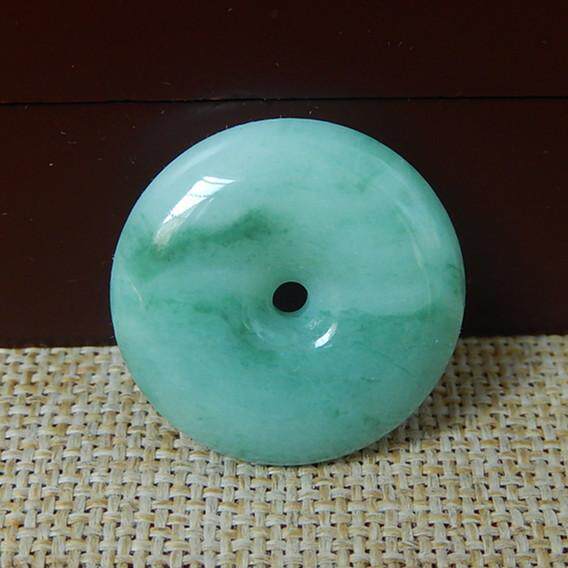 缅甸天然A货翡翠原石明料玉石毛料成品冰糯种飘绿平安扣挂件K4400