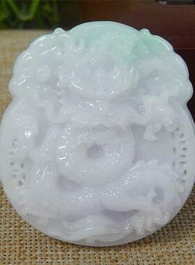缅甸天然A货翡翠玉石飘绿龙牌