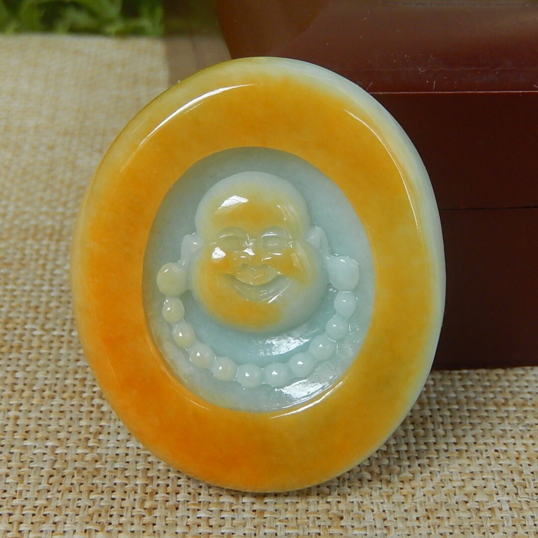 缅甸A货翡翠原石半明料玉石毛料大马坎黄翡俏色佛公牌子挂件K4758