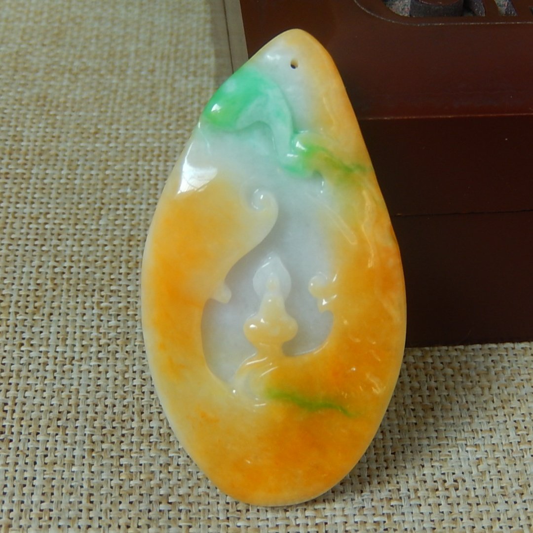 缅甸A货翡翠原石明料玉石毛料老坑大马坎黄加绿悟道牌子挂件K9318