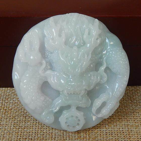 缅甸天然A货翡翠原石半明料玉石毛料成品冰糯种霸气龙牌挂件H8715