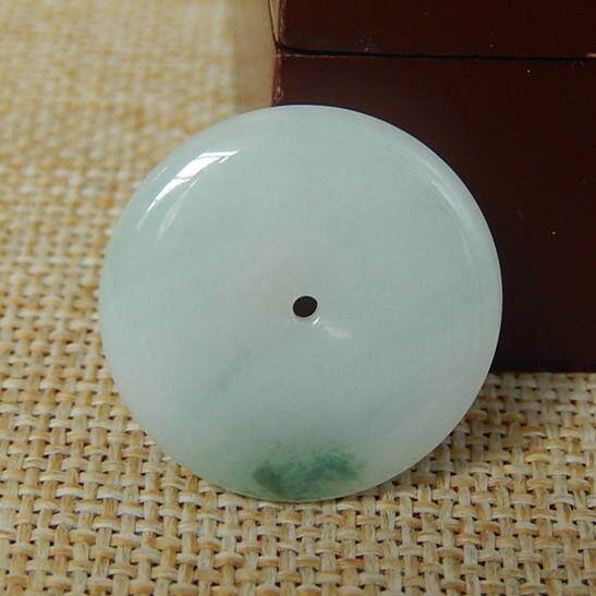 缅甸天然A货翡翠原石明料玉石毛料成品冰糯种飘花平安扣挂件H7430