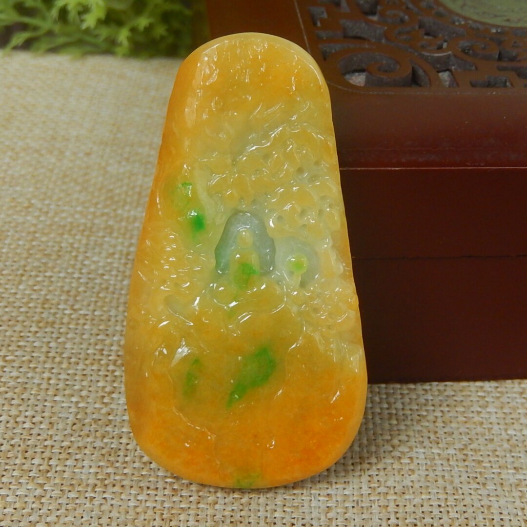 缅甸A货翡翠原石半明料玉石毛料老坑大马坎黄加绿无相佛挂件K7305