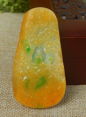 缅甸A货翡翠原石半明料玉石毛料老坑大马坎黄加绿无相佛挂件K7305