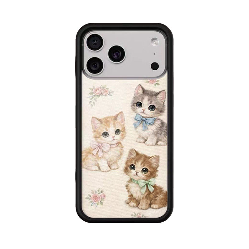 wf手机壳适用苹果手机壳三只小猫iPhone17promax手机壳16pro全包15硬壳14欧美13复古17pro花卉保护套小猫花园