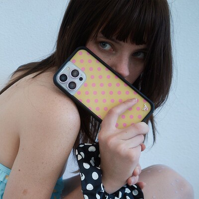 欧美野花手机壳Polka Dots满屏黑白/棕色/黄色波点适用iPhone15/14/13ProMax苹果16ProWF欧美12防摔保护17马