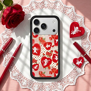 情人节礼物WF手机壳爱心丘比特适用苹果17promax手机壳iPhone16/15/14/13/12Pro防摔保护套粉/红/白底波点