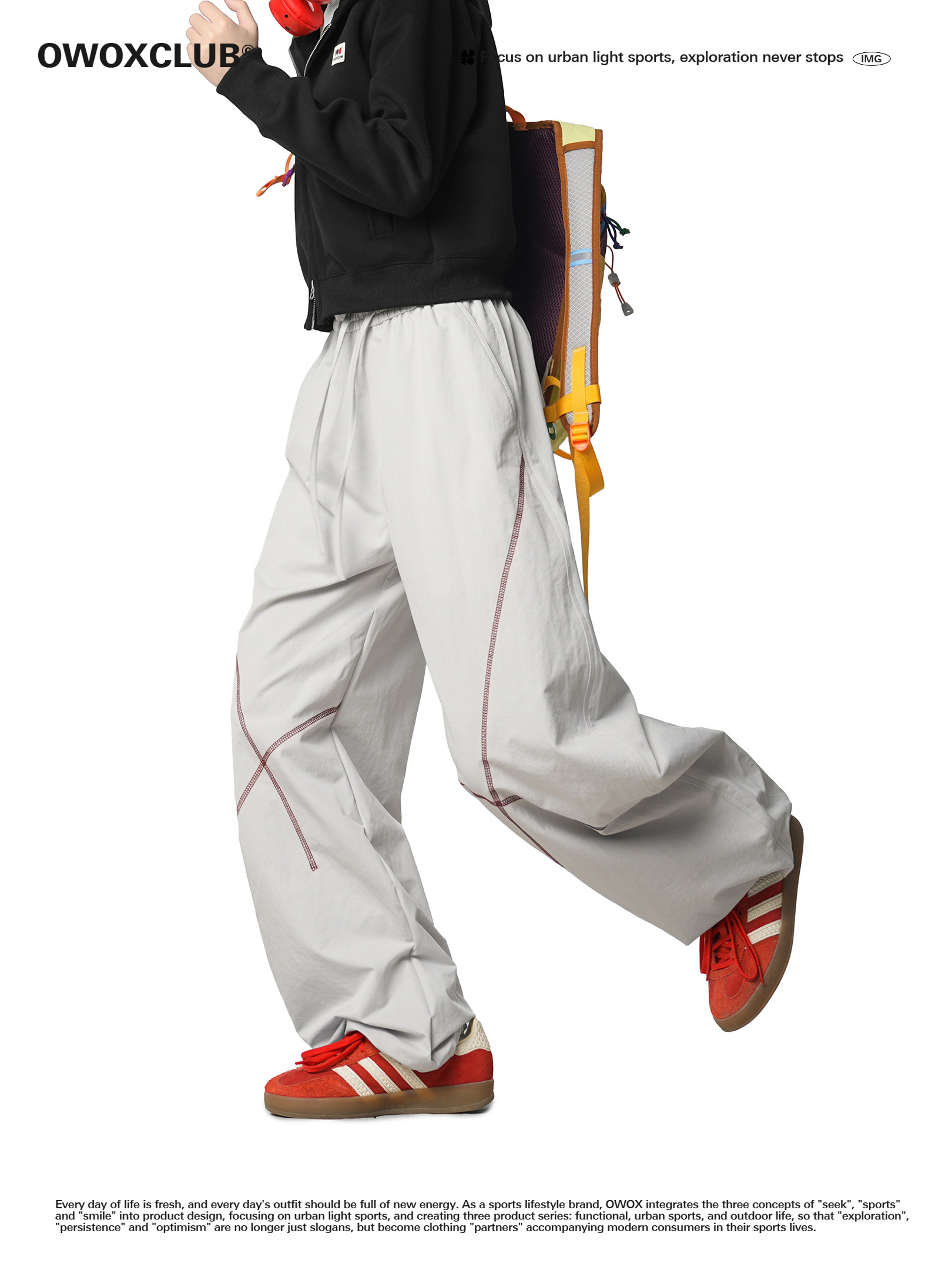 Outdoor Straight-Leg Loose Color-Block Hasselblad Line Drape Casual Sports Pants Design Couple Style Long Pants