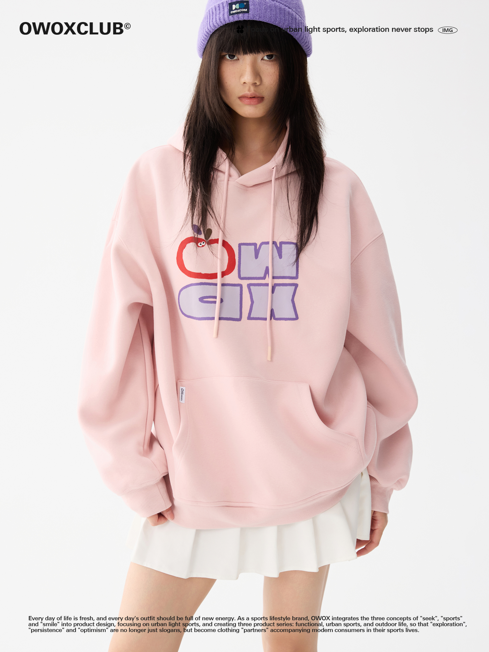 Fun Apple Print Lazy Style Hooded Sweatshirt for Women, Autumn Loose Casual Couple Wear Hoodie Top