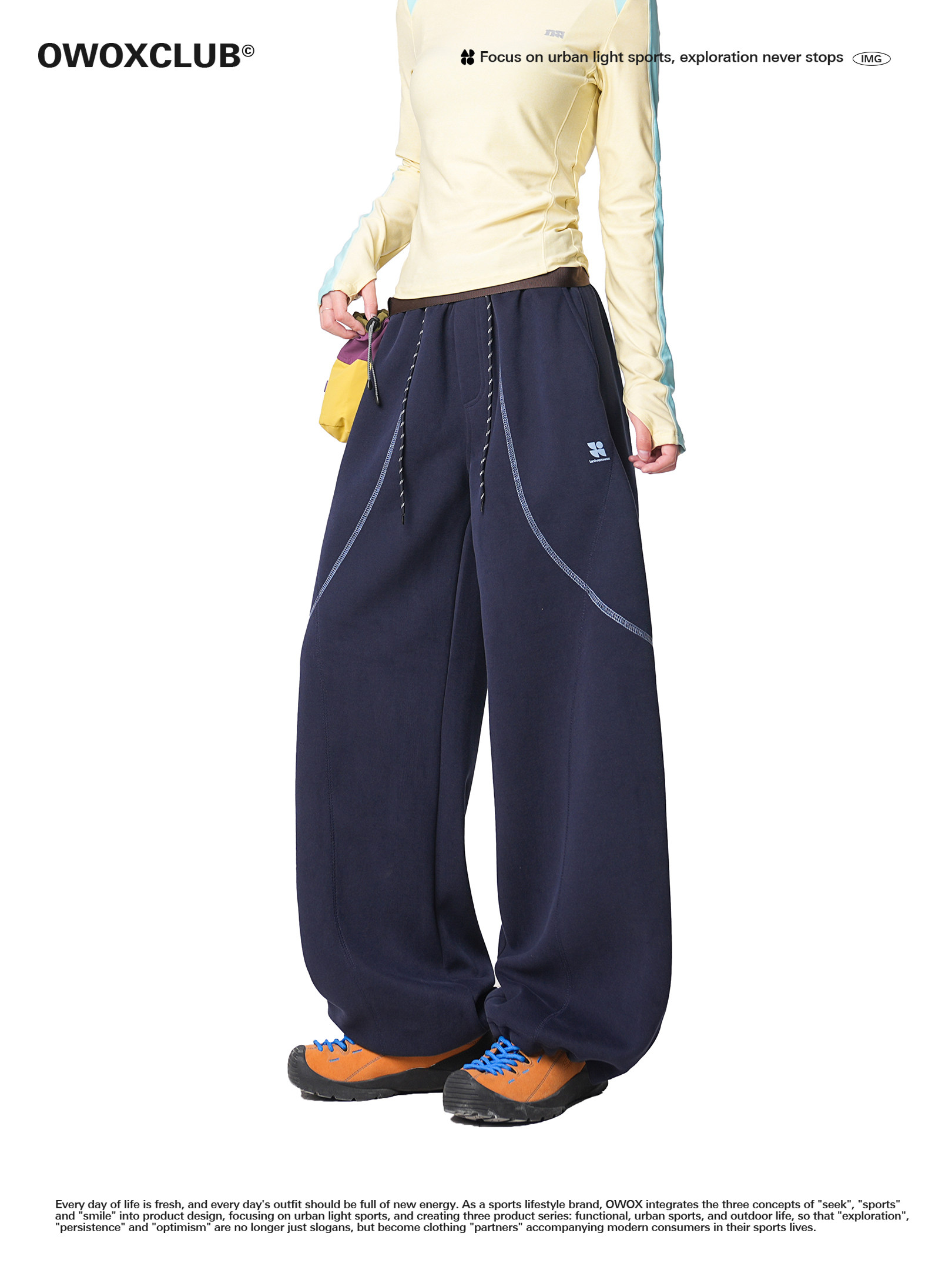 Owox Outdoor Design Hasselblad Color-Blocking Sports Pants for Women, Autumn Straight-Leg Loose Casual Scimitar Pants