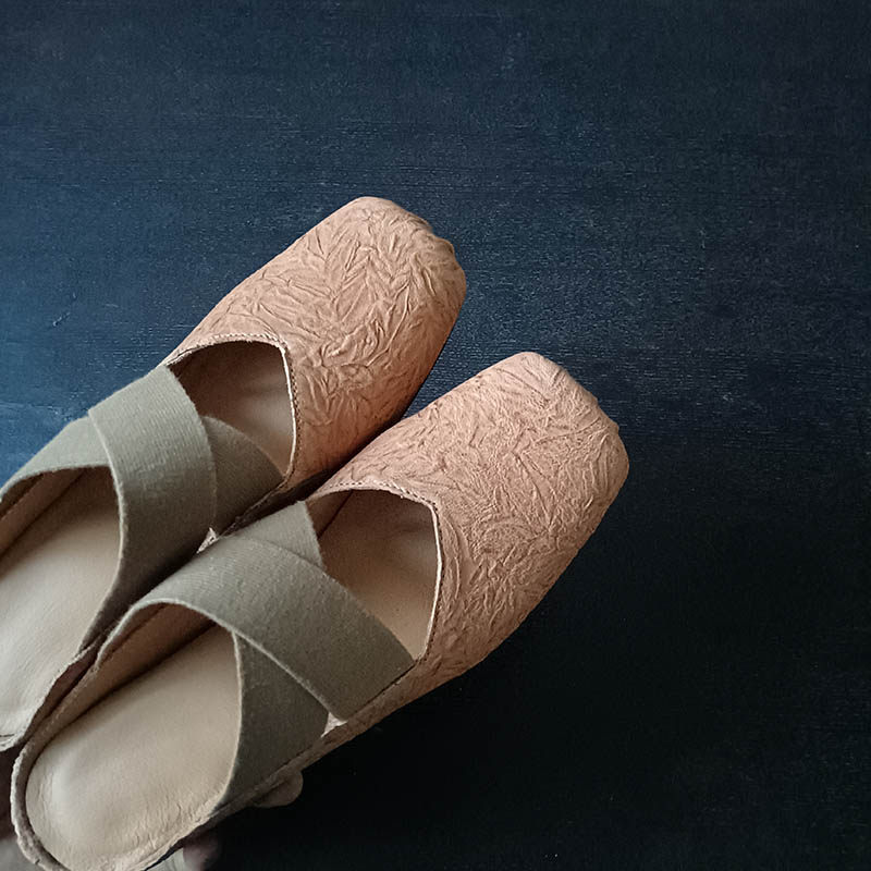 真皮6厘高棕杏色显白包头半拖鞋松紧带芭蕾方头隐形内增高女外穿