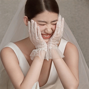 缝珠旅拍婚纱照手套婚礼配饰 原创民国风新娘婚纱礼服蕾丝手套短款