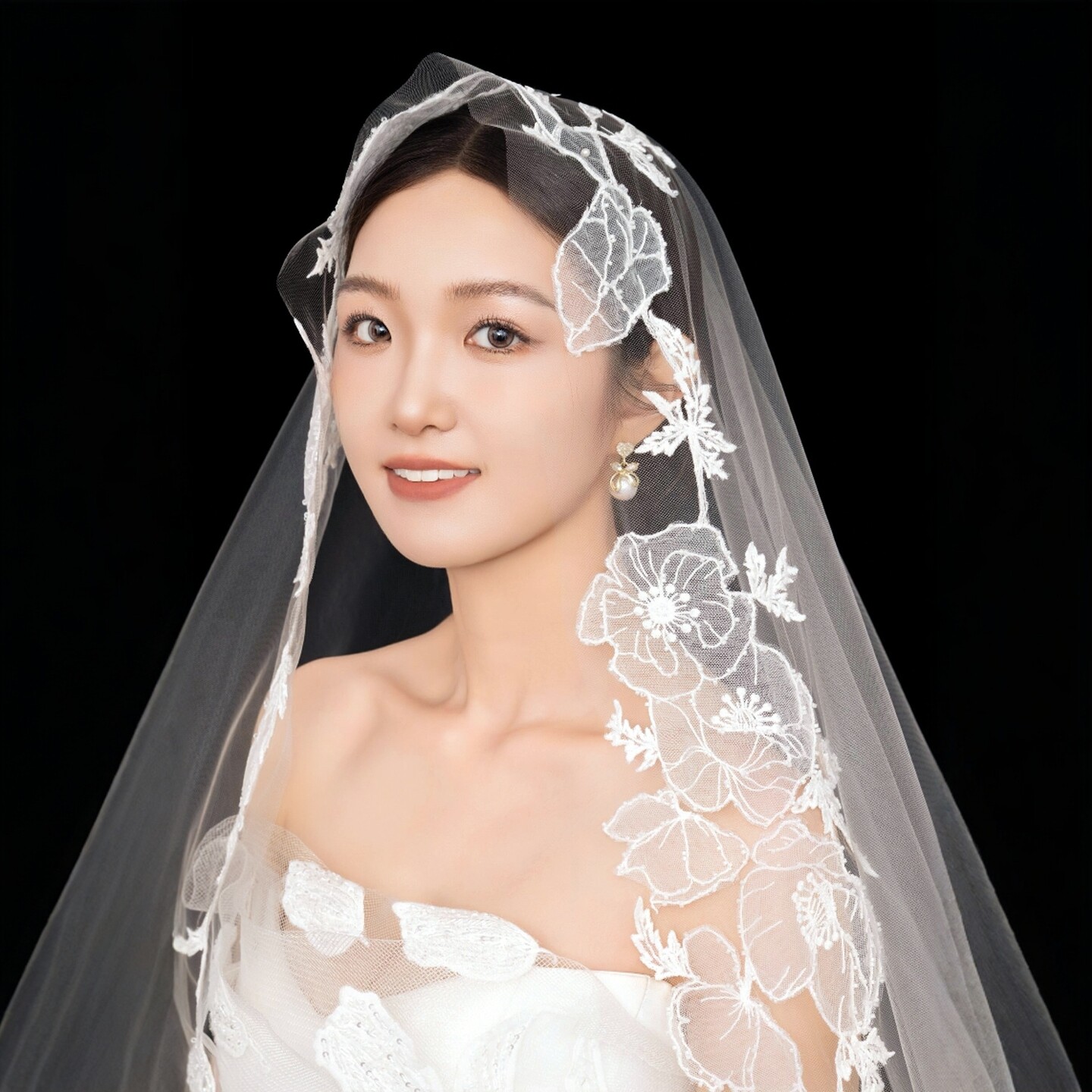 新娘新款复古蕾丝长款高级感结婚拍照拖尾头纱头饰婚森系婚纱摄影