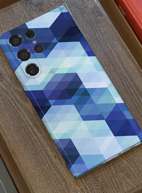 蓝色棱形适用三星s23ultra手机壳菲林全包边s25ultra/s24+硬壳s21/s22/s21u/note20ultra/A54/A53个性保护套