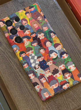 卡通人群适用三星s22ultra手机壳菲林全包边s23ultra硬壳s23+/s21+/s22/s21u/note20ultra/A54/A53个性保护套