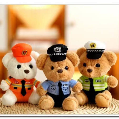 可爱萌交警小熊挂件毛绒玩偶消防警察熊公仔书包包挂饰钥匙扣玩具