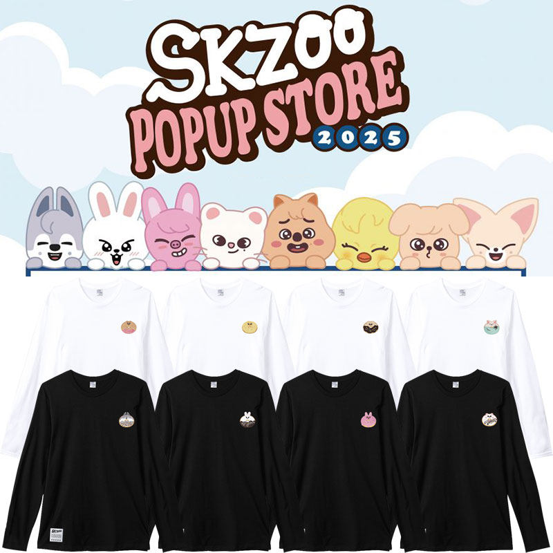 StrayKids快闪周边卡通印花同款长袖T恤纯棉宽松男女装春秋打底衫