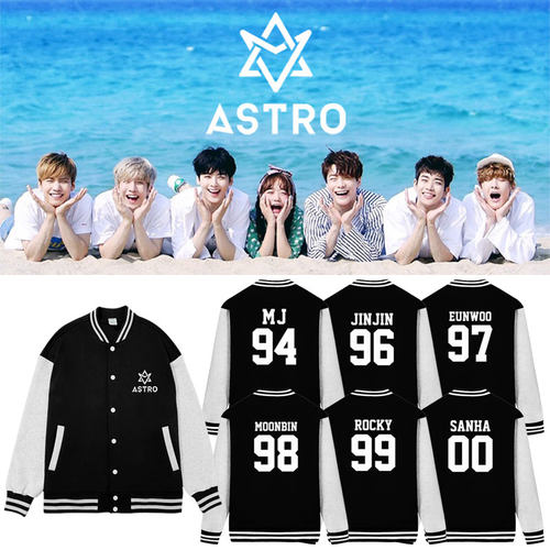 astro尹产贺同款加绒棒球服卫衣