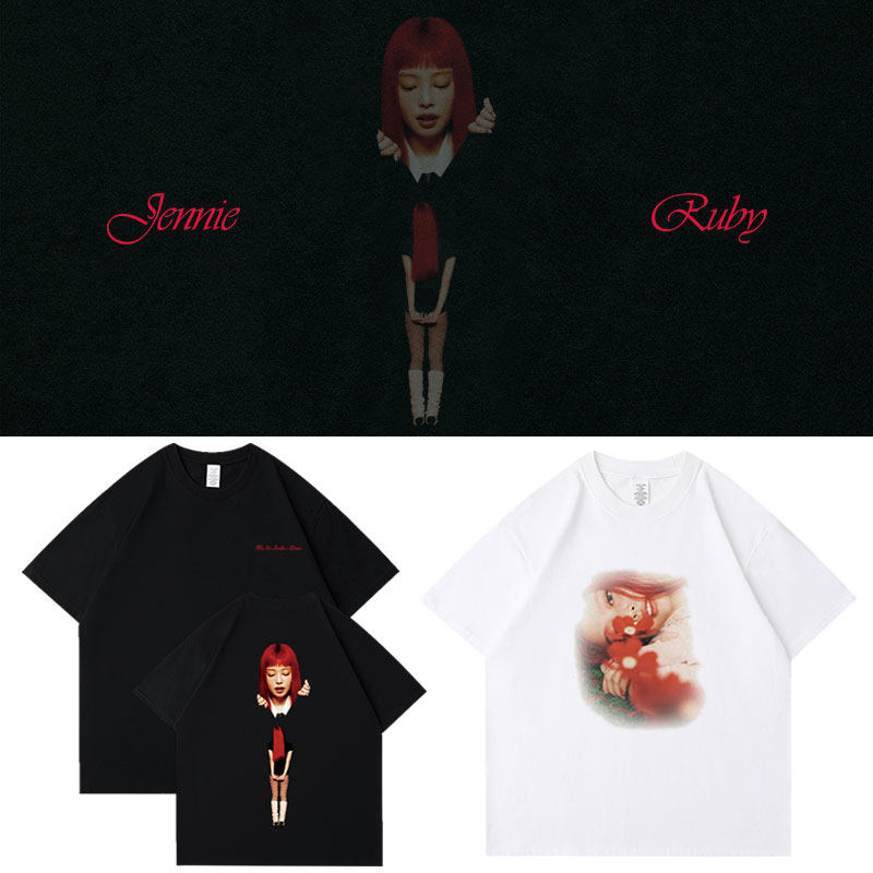 2025金珍妮Ruby周边JENNIE同款衣服纯棉印花内搭短袖T恤夏打底衫