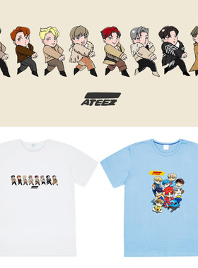 ATEEZ组合演唱会周边卡通印花同款短袖T恤男女打歌服