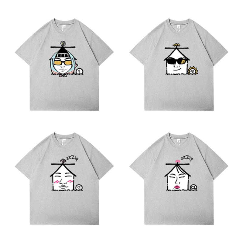 权志龙太阳大声综艺卡通印花纯棉落肩袖短袖T恤男女打底衫