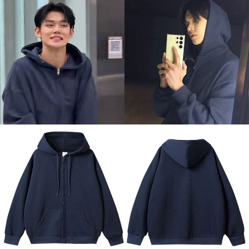 TXT崔然竣同款卫衣服纯色基础款拉链双层帽衫青少年外套男女纯棉