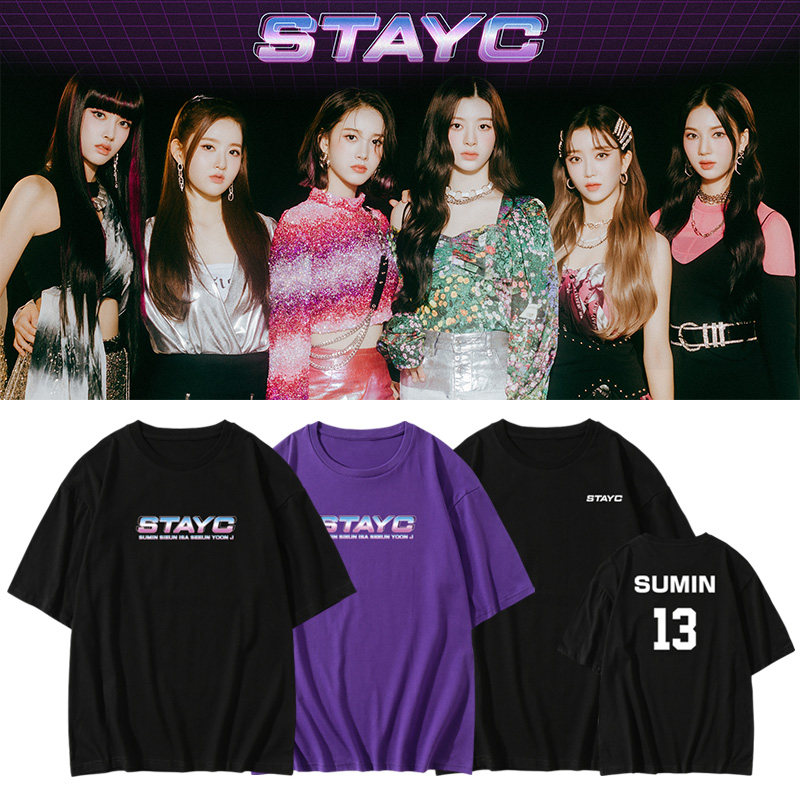 stayc组合出道专辑周边同款短袖t恤宽松纯棉落肩印花打歌服