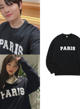 STRAYKIDS梁精寅RedVelvet姜涩琪同款圆领卫衣宽松套头印花加绒薄