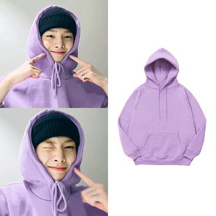 STRAYKIDS梁精寅同款卫衣服纯色香芋紫色套头连帽衫薄款秋冬外套