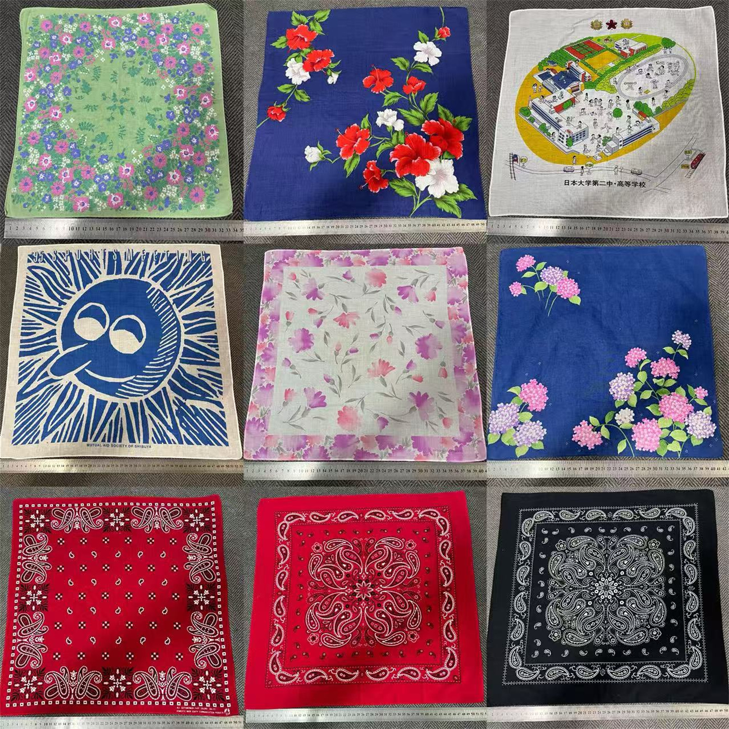 vintage中古方巾纯棉吸汗手帕