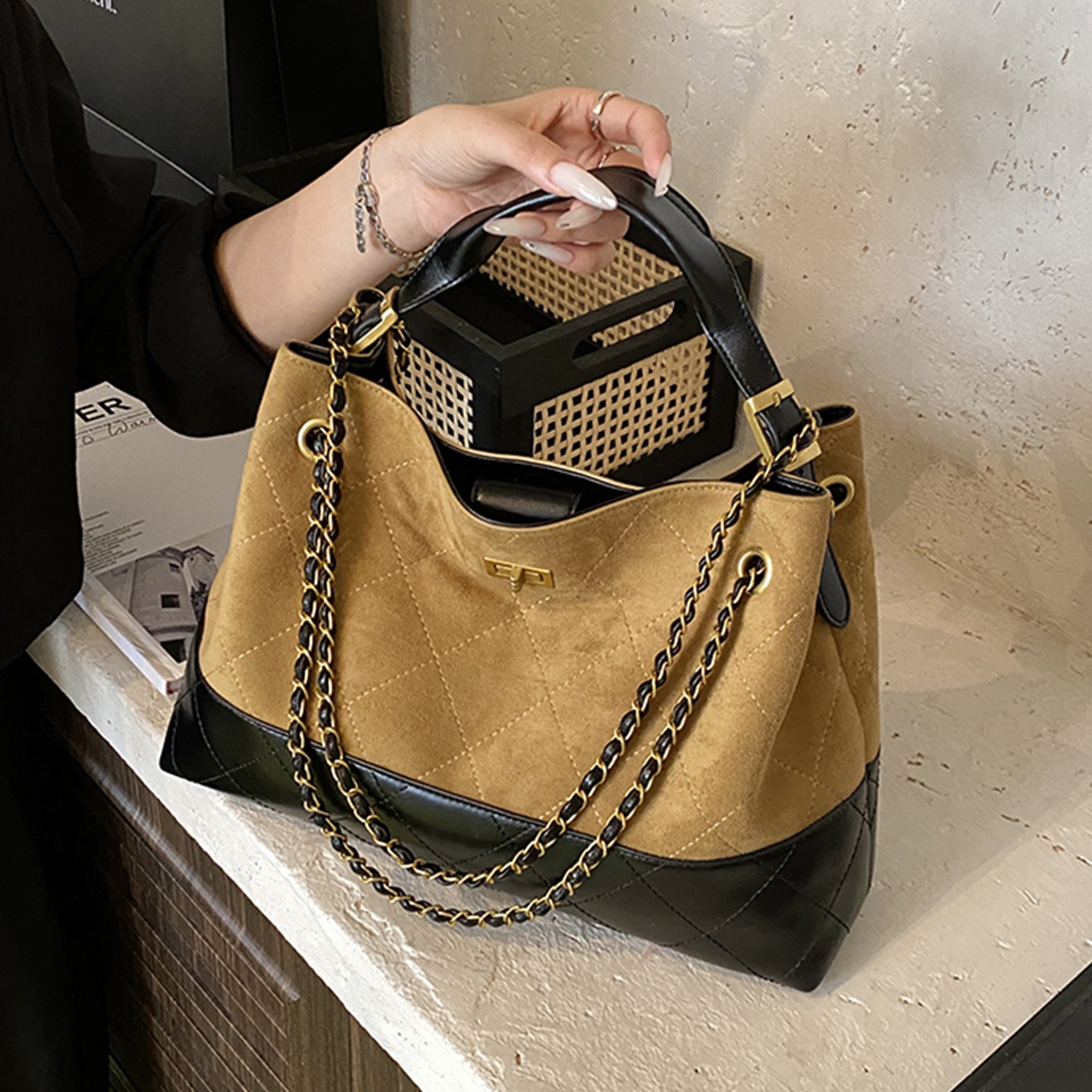 小香风菱格链条包包女包秋冬复古通勤单肩斜挎包大容量手提托特包